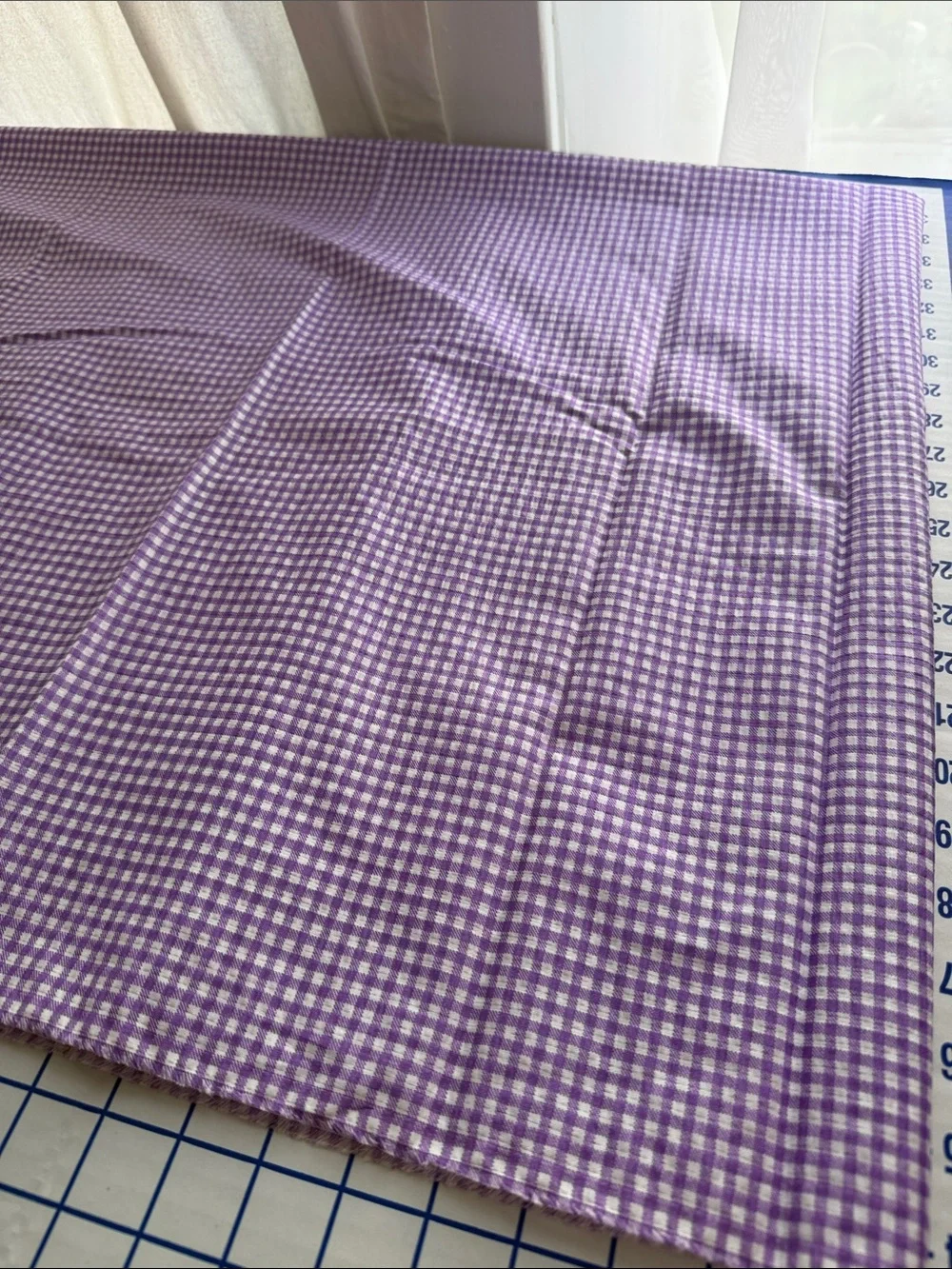 Vintage 1970s Tandem Textile Lavender Gingham Fabric Woven Check 2 Yds x 44